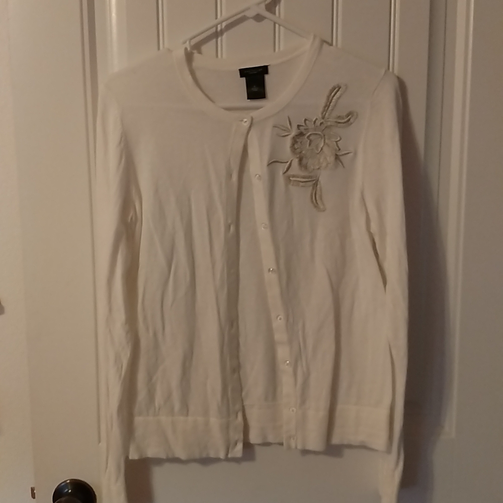 Ann Taylor White sweater with embroidered flower